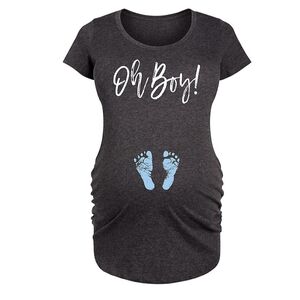 Charcoal Maternity Tee with Blue Footprints